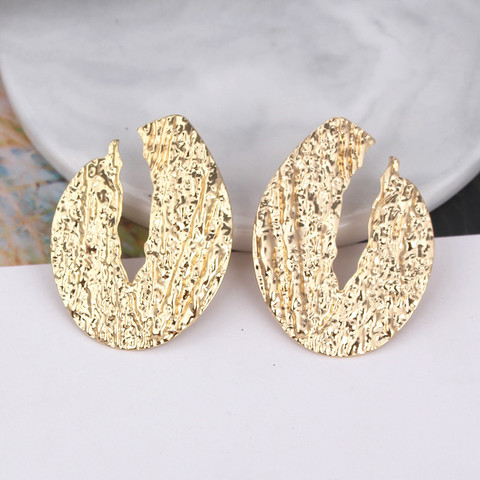 Big Oval Water Drop Earrings for Women Gold Color Texture Metal Brincos Geometric Bud Shape Exaggerated Ear Jewelry Wholesale ► Photo 1/6