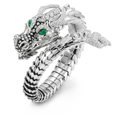 Huitan Whole Dragon Open Ring for Men Green Eyes Heroic Spirit Silver Color Dragon Hyperbole Male Rings Punk Style Men Jewelry ► Photo 1/1