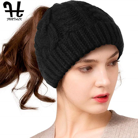 FURTALK Ponytail Beanie Hat Women Winter Skullies Beanies for Kids Baby Female Knitted Winter Runner Messy Bun Ponytail Hat Cap ► Photo 1/6