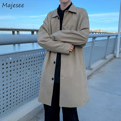 Trench Men Turn Down Collar Single-breasted Chic Solid British Style Spring Autumn Outwear Ulzzang Loose All-match Fashion New ► Photo 1/6