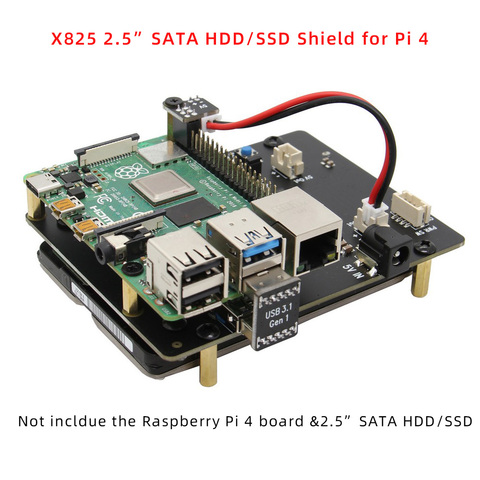 Raspberry Pi 4 SATA, Raspberry Pi 4 Model B 2.5 inch SATA HDD/SSD Shield, X825 V1.5 Storage Expansion Board for Raspberry Pi 4B ► Photo 1/6