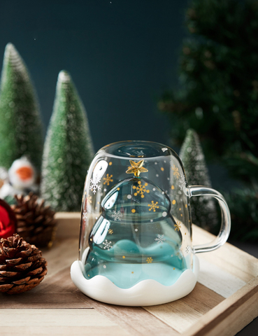 Free Shipping Christmas Tree Mug Innovative Christmas Gift Drinkwares Double-layered Thermal Glass New Year Decoration with Lid ► Photo 1/6