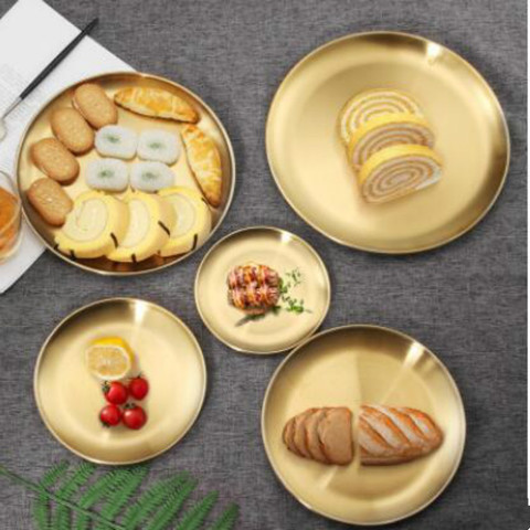 European Style Gold Dinner Plates Serving Dishes  Kitchen Round Cake Tray Western Steak Plates    WJ41801 ► Photo 1/6