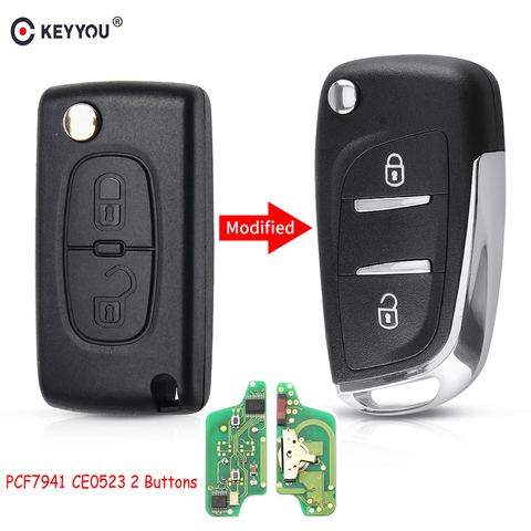 KEYYOU ASK Fob For Peugeot 407 307 607 HCA/ VA2 Blade 2 Buttons 433MHz ID46 Chip Modified Flip Remote Key CE0523 ► Photo 1/6