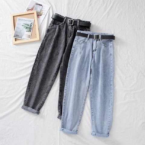 High Waist Jeans Women Harem Pants Loose Casual Korean Mom Jean Vintage Female Denim Trousers Plus Size Pantalon With Belt New ► Photo 1/6