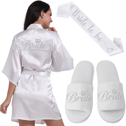 Silver Writing Bridal Wedding Robes Bride Bridesmaid Maid of Honor Women Party Robe Floral Bridal Party Gifts Get Ready Robes ► Photo 1/6