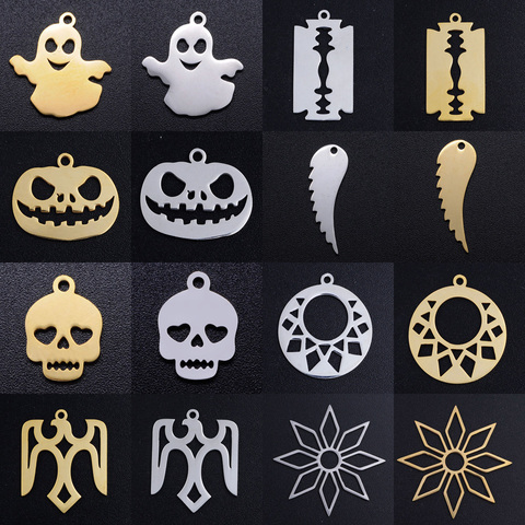 5pcs/lot Halloween Pumkin DIY Charms Wholesale 100% Stainless Steel Skull Ghost Connectors Charm Blade Cross Jewelry Pendant ► Photo 1/6