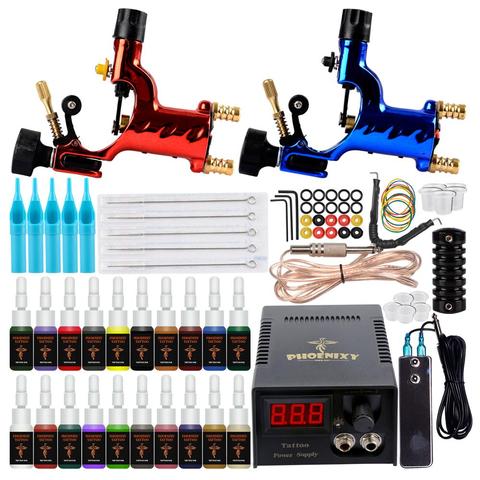 Tattoo Kit 2 Tattoo Machines Gun 20pc Ink Power Supply Tattoo Grips Body Art Tools Complete Tattoo Set Accessories Supplies Art ► Photo 1/6