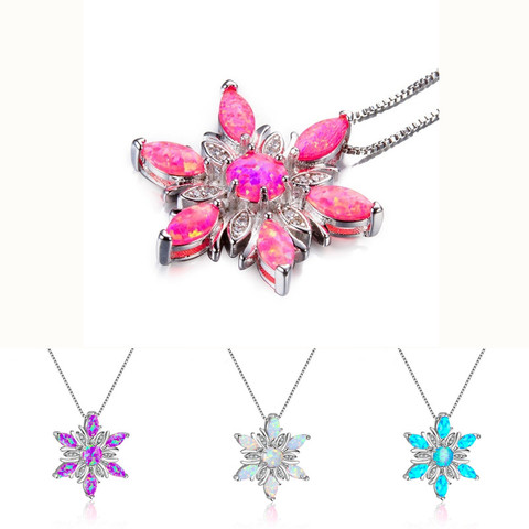 Fashion Women Necklace Elegant Snowflake Imitation Blue Fire Opal Pendant Necklace For Women Jewelry Accessories Girl Gift ► Photo 1/6