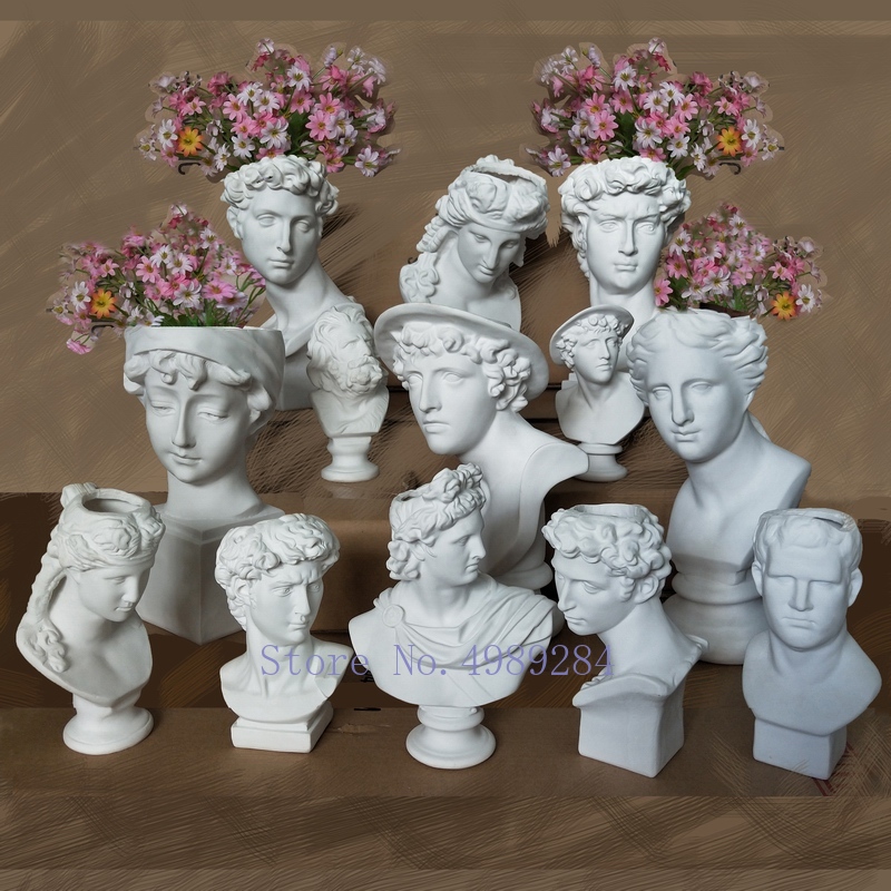 Greek Goddess Resin Human Head Flower Vase Sculpture Modern Home Figurine Gift 