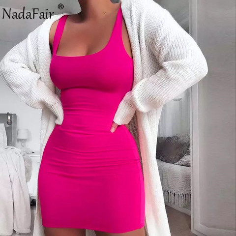 Nadafair Summer Mini Bodycon Dresses Women Sleeveless Solid Basic Tank Party Club Sexy Short Dress ► Photo 1/6