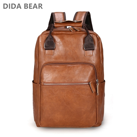 Men Backpack PU Leather Bagpack Large laptop Backpacks Male Mochilas Casual Schoolbag For Teenagers Boys Brown Black ► Photo 1/6