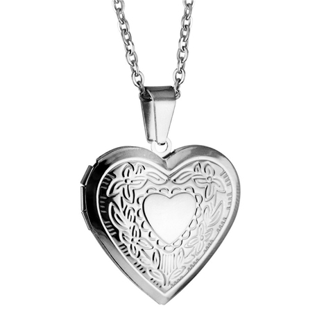 Romantic Love Heart Locket Pendant Necklaces For Women Silver Color Stainless Steel Photo Frame Promise Jewelry Chokers Gift ► Photo 1/6