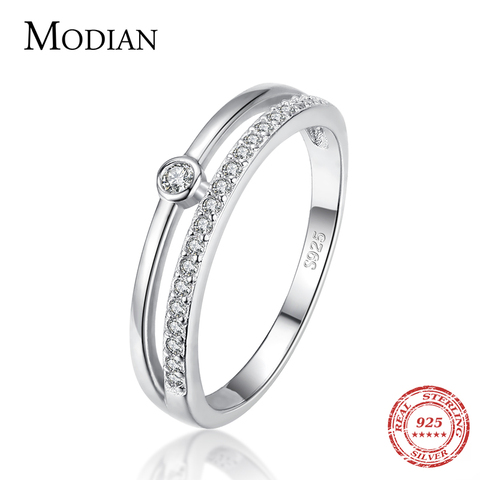 Modian Real 925 Sterling Silver Line Fashion Clear CZ Rings For Women Luxury Jewelry 2022 Wedding Accessories Gift With Box ► Photo 1/6