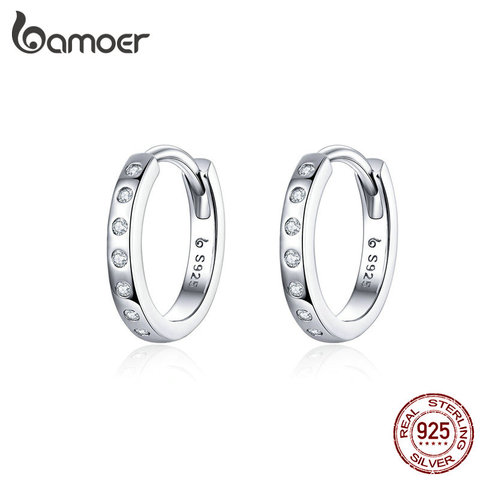 BAMOER Hoop Earrings for Women 925 Sterling Silver Minimalist Simple Circle Earing Real Silver Korean Fashion Jewelry BSE101 ► Photo 1/6