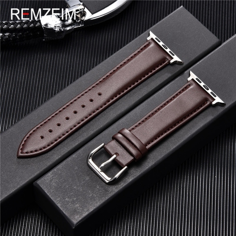 Genuine Calfskin Leather Watchband for Apple Watch 2 3 4 5 Soft Leather Business Strap 42mm 44mm for iwatch Band 38mm 40mm ► Photo 1/6