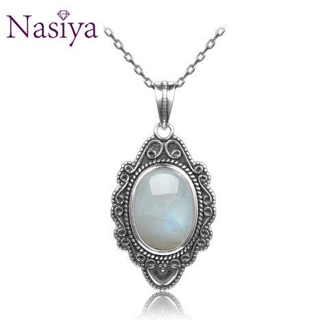 NASIYA Classic Natural Moonstone Necklace Pendants 925 Sterling Silver Jewelry For Women Party Valentine Day Gifts With Chain ► Photo 1/6