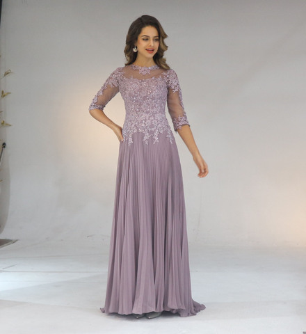 2022 Chiffon Pleated Lace Applique A Line With 1/2 Sleeves Mother Of The Bride Dress Long Vestido De Festa Longo ► Photo 1/6