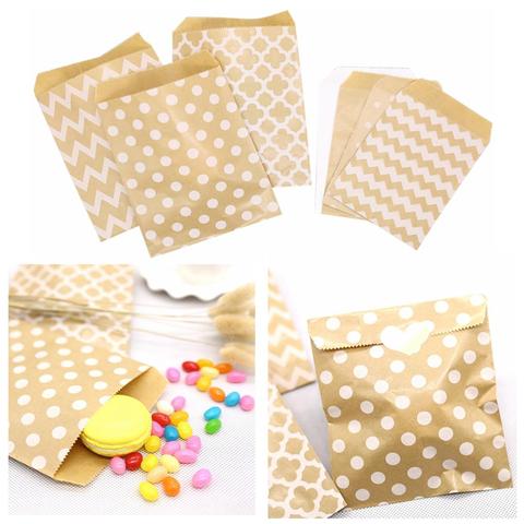 Kraft Paper Bag Candy Biscuit Popcorn Bag Brown White Wave Dot Packing Pouch Pastry Tool Wrapping Wedding Party Supplies 10pcs ► Photo 1/5