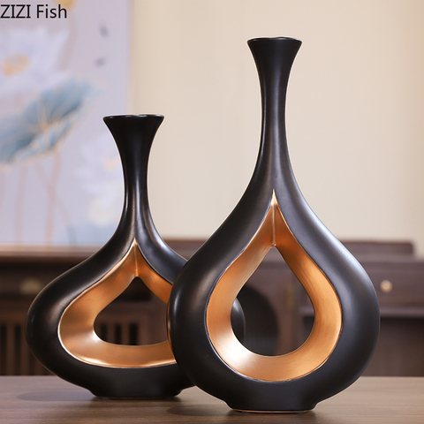 Modern European Ceramic Black Gold Vase Living Room Decoration Creative Hollow Flower Exquisite Flowers Vase Decoration Home ► Photo 1/1