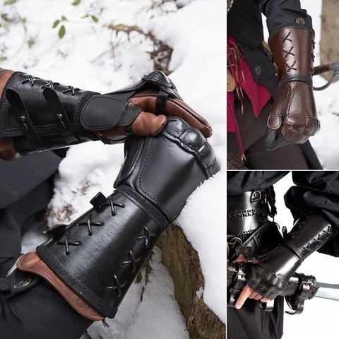 Medieval Armor Motorcycle Gloves Wide Cuffs Bracers Men Steampunk Warrior Gauntlet Renaissance Knights Templar Leather Lace-up ► Photo 1/5