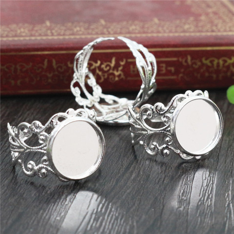 12mm 10pcs Silver Plated Brass Adjustable Ring Settings Blank/Base,Fit 12mm Glass Cabochons,Buttons;Ring Bezels J2-20 ► Photo 1/2