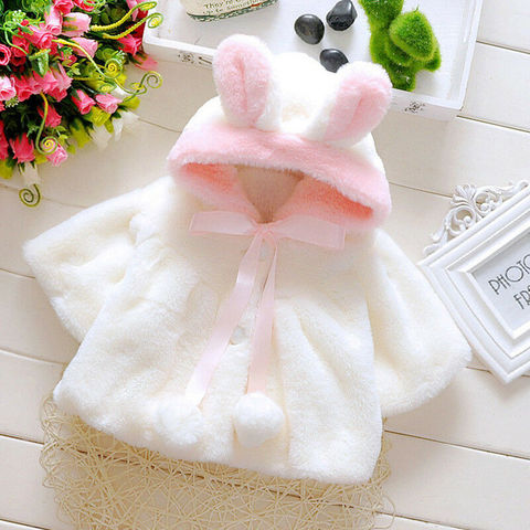 Winter Baby Girls Fur Warm Coat Newborn Cute Rabbit Ears Outerwear Cloak Jacket Kids Clothes ► Photo 1/6