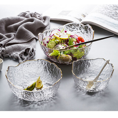 Elegant Tablewares Irregular Gold Inlay Edge Glass Salad Bowl Food Storage Container Fruit Rice Serving Bowls Decoration Nordic ► Photo 1/6