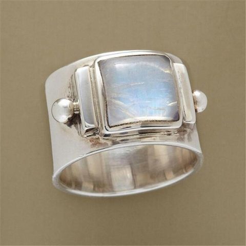 Vintage Moonstone Wedding Rings for Women White Gold Color Large Big Stone Promise Rings Fashion Female Engagement Jewelry Gifts ► Photo 1/6