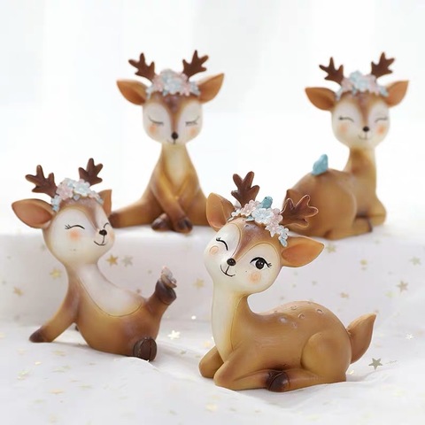 Deer Figurines Toys Decor Home Car Decor Resin Ornament Cake Topper Party Desktop Decoration for Birthday Wedding Anniversary ► Photo 1/6