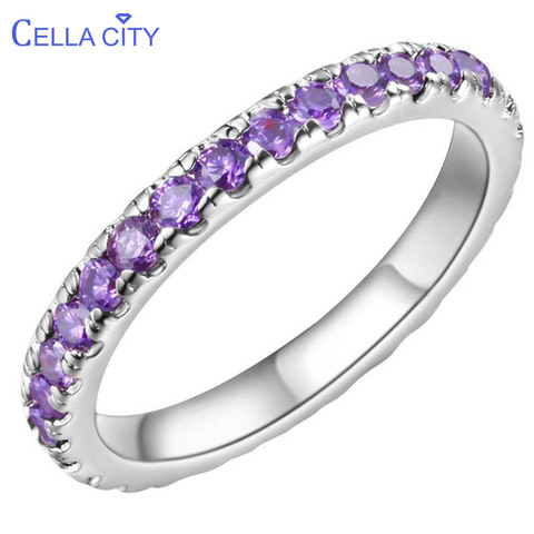 Cellacity New Arrivals 925 Sterling Silver Ring For Women With Round Purple Amethyst Gemstones Wedding Party Wholesale Gift ► Photo 1/6