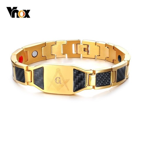 Vnox Punk Free Mason Bio Energy Bracelets for Men Unique Carbon Fiber Magnetic Healthy pulseira masculina 8.26