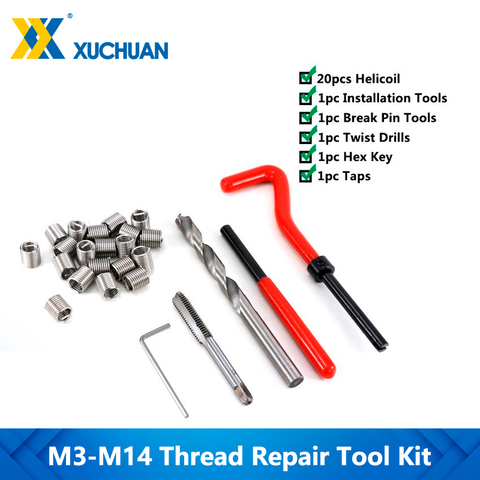 25pcs Thread Repair Tool Kit M3/M4/M5/M6/M7/M8/M10/M12/M14 for Restoring Damaged Threads Spanner Wrench  Thread Repair Bit Kit ► Photo 1/6