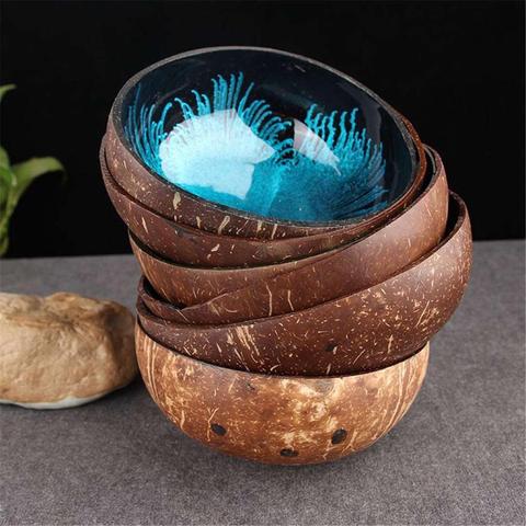 Vintage Natural Coconut Shell Fruit Salad Noodle Rice Bowl Candy Food Container Keys Storage Bowl Home Decor Gift Decoration ► Photo 1/6