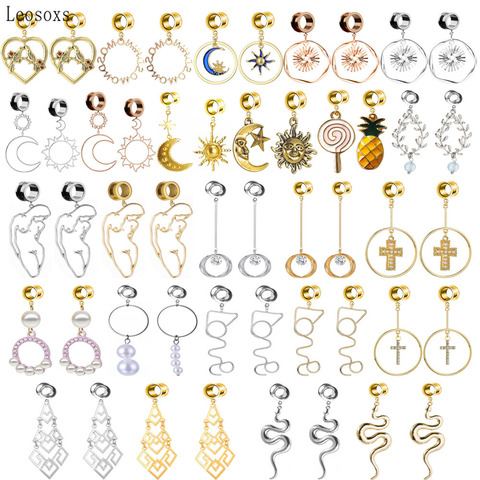Leosoxs 2pc Stainless Steel  Star Moon Ear Plugs Tunnels Ear Stretchers Expander Dangle Earrings Piercing Fashion Jewelry ► Photo 1/6