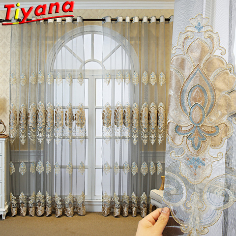 European Luxury Embroidered Curtains for Living Room High-Quality Grey Patch Flannel Curtains for Bedroom Balcony#VT ► Photo 1/6