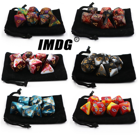 IMDG 7pcs/set Polyhedron RPG Game Dice Acrylic Dice DND Color Mixing Digital Game Dice with Bag ► Photo 1/6