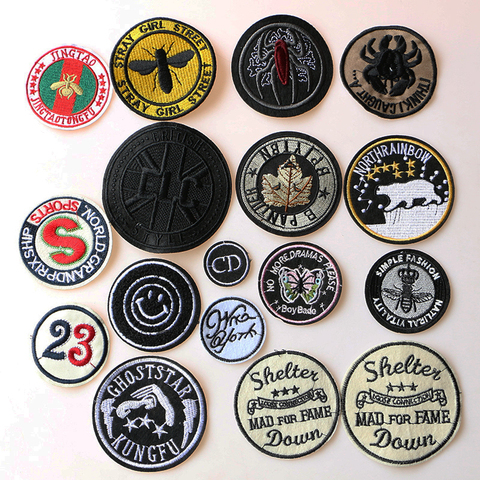 2 Pcs Letter Insect round icon Embroidered Iron on Patches for Clothing DIY Stripes Clothes Patchwork Stickers Custom Badges ► Photo 1/6