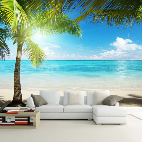 Custom Mural Papel De Parede 3D Sandy Beach Coconut Tree Landscape Photo Wallpaper Living Room Bedroom Wall Papers Home Decor ► Photo 1/6