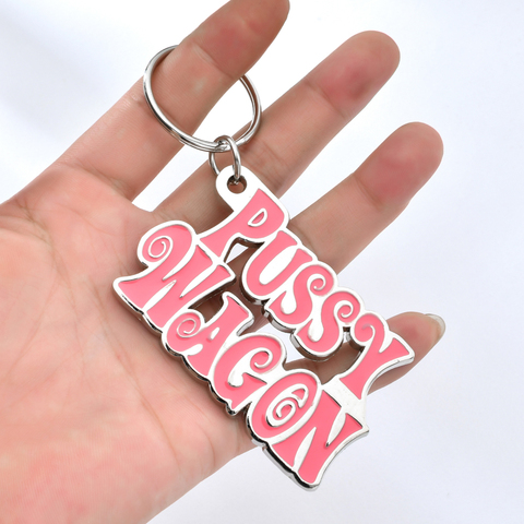 Zinc Alloy PUSSY WAGON Keychain Pink Letter Key Chains for Woman Bags Cool Keyring for Man Fashion Key Ring Holder Accessories ► Photo 1/6
