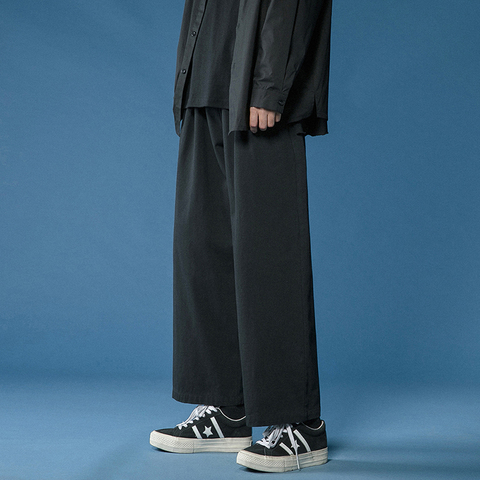 2022 Casual Pant Men Cotton Baggy Wide Leg Pants Ankle Length Elastic Waist Loose Straight Trousers Men ► Photo 1/6