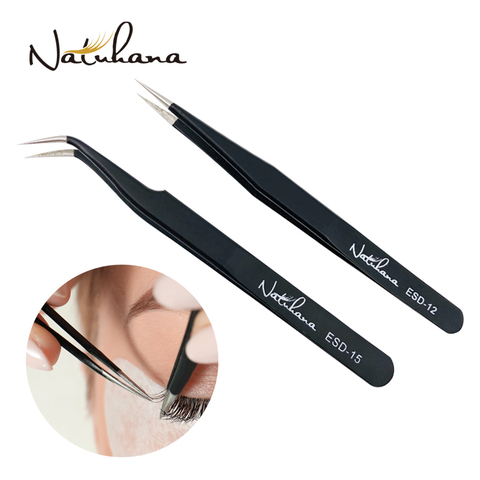 NATUHANA Eyelash Extension Tweezers Anti-static ESD Stainless Steel Curved Straight Eyebrow Tweezers Makeup Tools for Lashes ► Photo 1/6