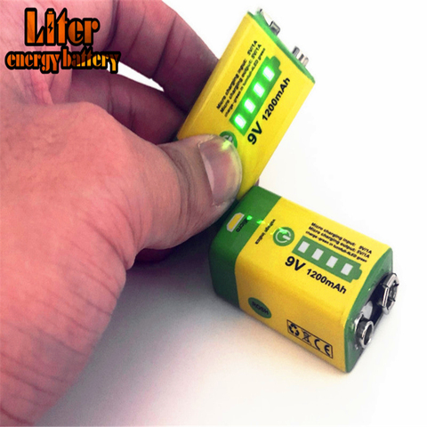 6F22 Micro USB 9V 1200mAh rechargeable lithium ion battery for smoke alarm wireless microphone Guitar EQ Intercom Multimeter ► Photo 1/6