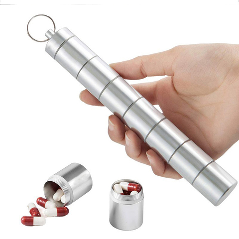 Aluminum Alloy Pill Case Medicine Tablet Dispenser Organizer Pill Box Outdoor Mini Storage Container Convenient with Keychain ► Photo 1/6