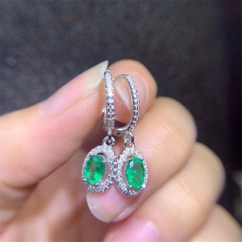 100% Natural Emerald Earrings for Party 4*6mm Emerald Dangler for Wedding 925 Silver Emerald Jewelry ► Photo 1/3