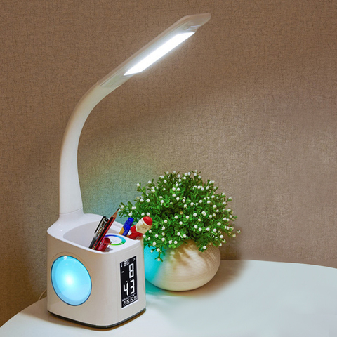 New LED Desk Lamp USB Charging Night Light Alarm Clock Thermometer Calendar 3-Level Dimmer Table Lamp With Pen Holder With Fan ► Photo 1/6