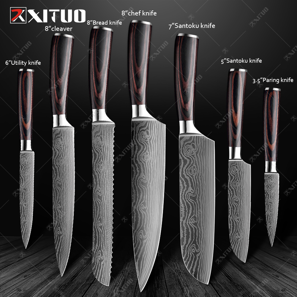 5PCS Set Chef Knife Sharp Stainless Steel Knives Cut Meat Slice Vegetable  Fruit Santoku Utility Paring Knife Kitchen Tool - AliExpress