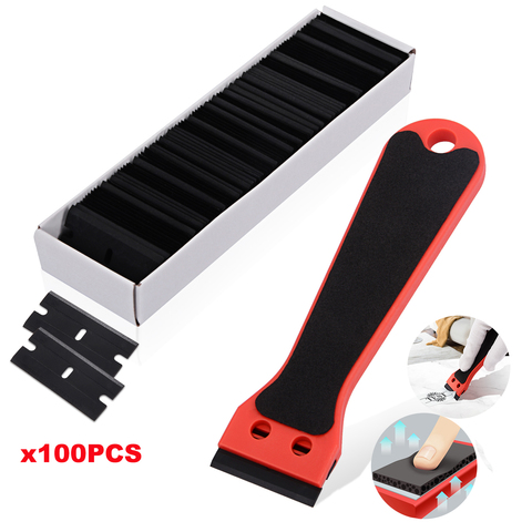 FOSHIO Glue Sticker Remover Dirt Cleaning Scraper+100PCS Razor Blade Carbon Fiber Vinyl Car Wrap Tool Auto Window Tint Squeegee ► Photo 1/6