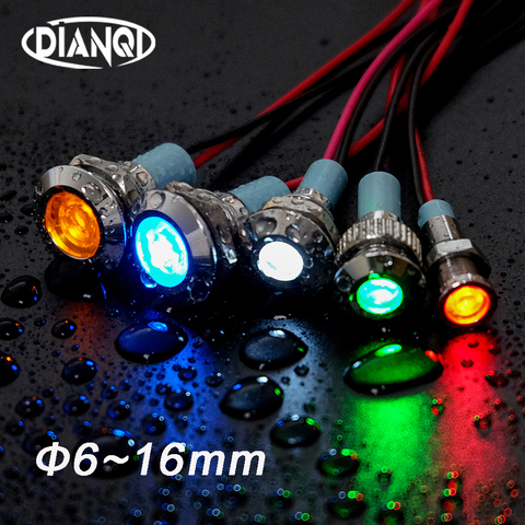 1Pc 6/8/10/12/16mm Metal LED Warning indicator light Waterproof IP67 Signal Lamp Pilot Wires switch 3V 5V 12V 220V Red Blue ► Photo 1/6