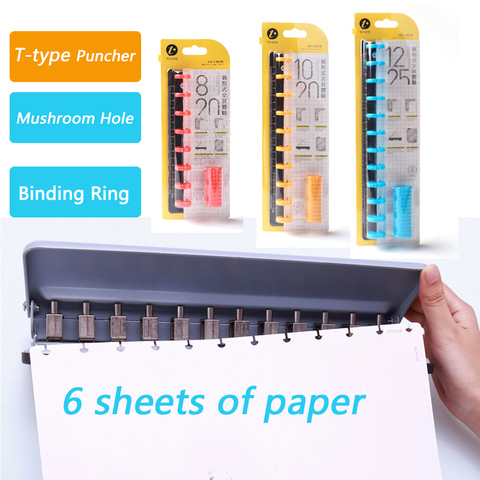 2022 New T-hole Puncher Mushroom Hole Multi-function A4 Paper Porous B5 A5 10-hole Binding Clip Loose-leaf Puncher 6hole Puncher ► Photo 1/6